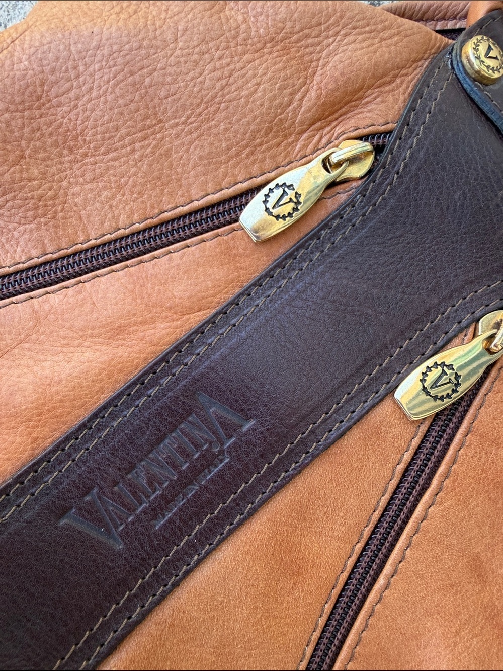 Valentina Cognac Tan & Brown Leather Two Tone Backpack Purse - Picture 4 of 12